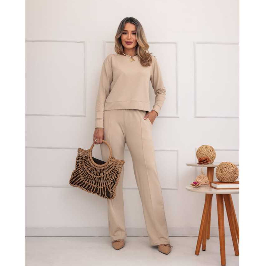 Conjunto moletinho feminino inverno outono moda manga longa moletinho premium