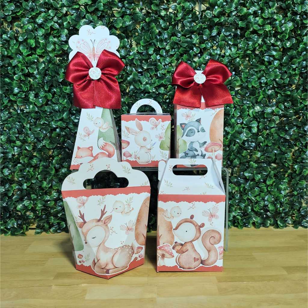 PEGUE E MONTE Kit Personalizados para Festa Bosque Encantado Aquarela Menina Caixas para Lembrancinhas de Aniversário