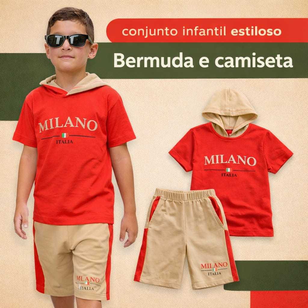 Conjunto de Bermuda e Camiseta Masculino Infantil Juvenil Confortável e Estiloso