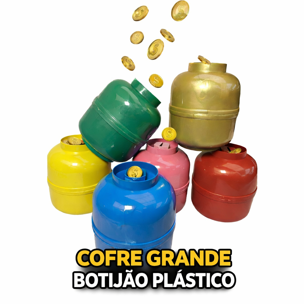 COFRE GRANDE BOTIJAO PARA MOEDAS PLASTICO RIGIDO COLORIDO