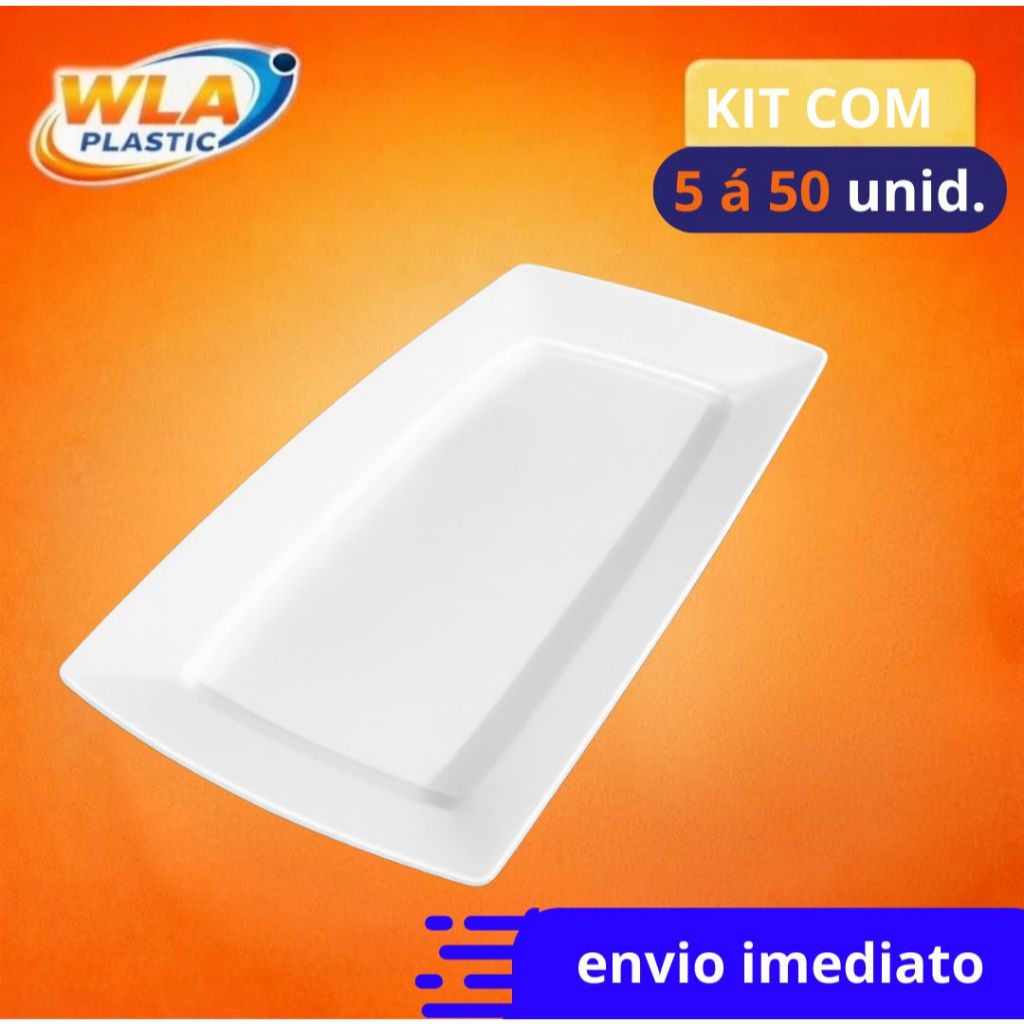 Bandeja Plástica Branca para Lanches e Porções Petisqueira Churrasco Pastel Bar Lanchonete Restaurante Kit Atacado