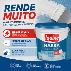 Massa Corrida Premium PVA Iquine Acabamento Nivelador Fácil Aplicação 5kg e 25kg