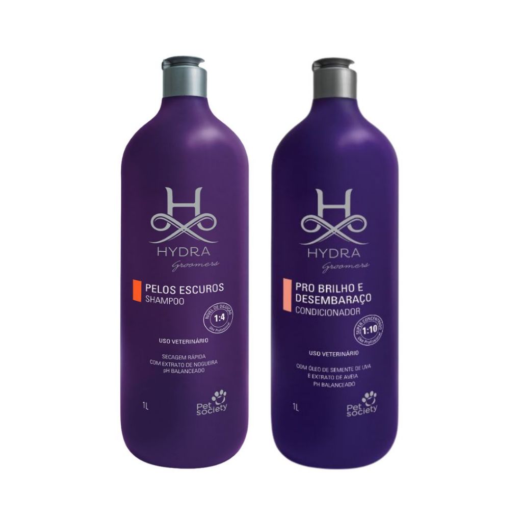 Kit Produtos Pet Shampoo Pelos Escuros + Condicionador Hydra Groomers 1L Cachorro Gato