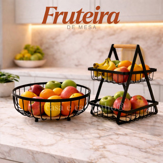 Fruteira de Mesa 2 Andares Ferro e Bambu Multiuso Organizador Cesto de Frutas Decorativa …