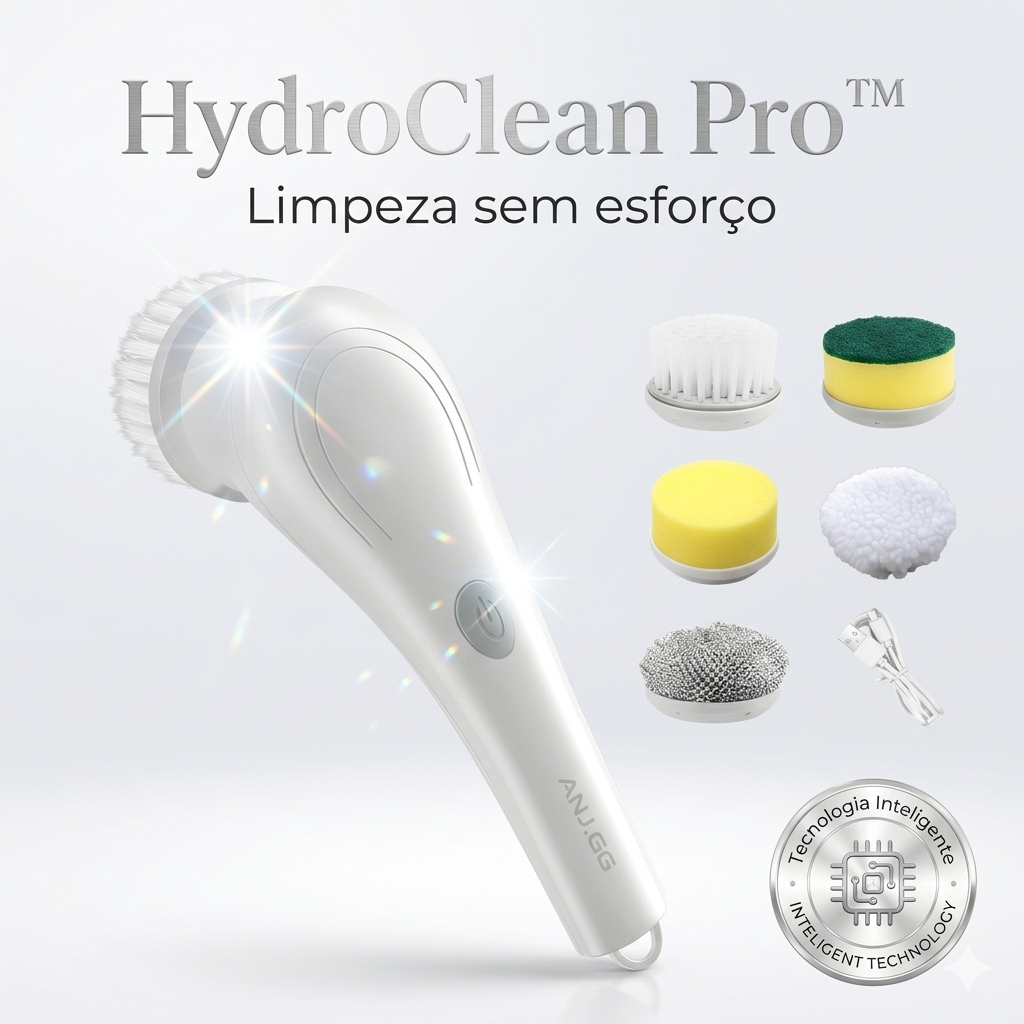 Escova Elétrica Limpeza Rotativa HydroClean Pro™ Remove Gordura Lava Louças 5 em 1 Recarregável USB