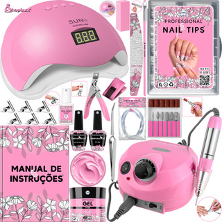 Kit Unha De Gel Completo Alongamento de Unhas Cabine Sun 5 + Lixadeira Motor Porquinho Ac…