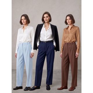 Kit 2 Calça de Alfaiataria Feminina Calça com Cintura Elástica Calça Lisa Calça Pantalona