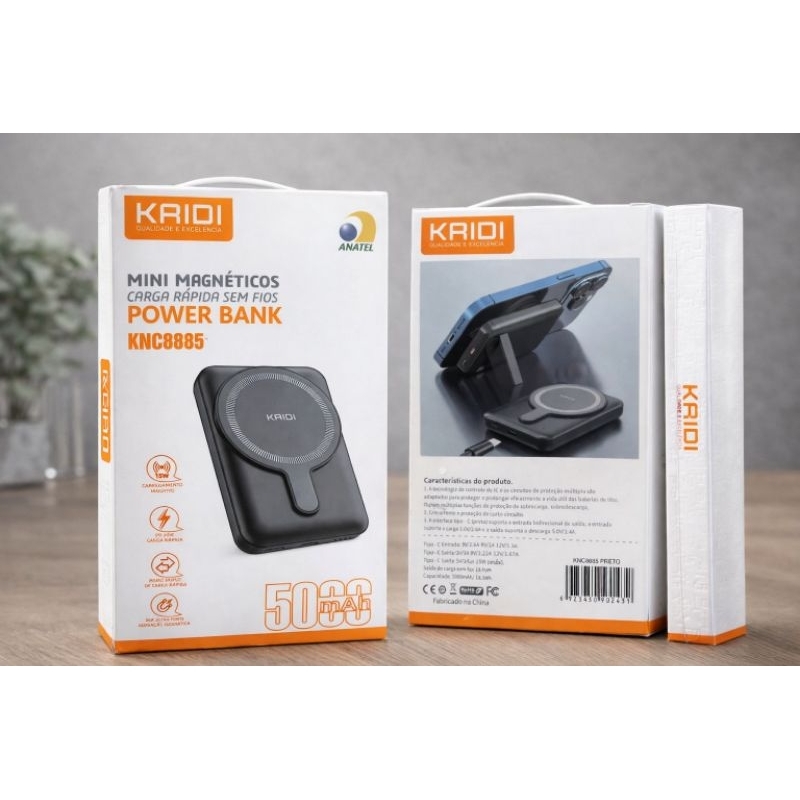 Power Bank MagSafe Kaidi 5000mAh Carregador Portátil por Indução Sem Fio Magnético KNC8885 Original