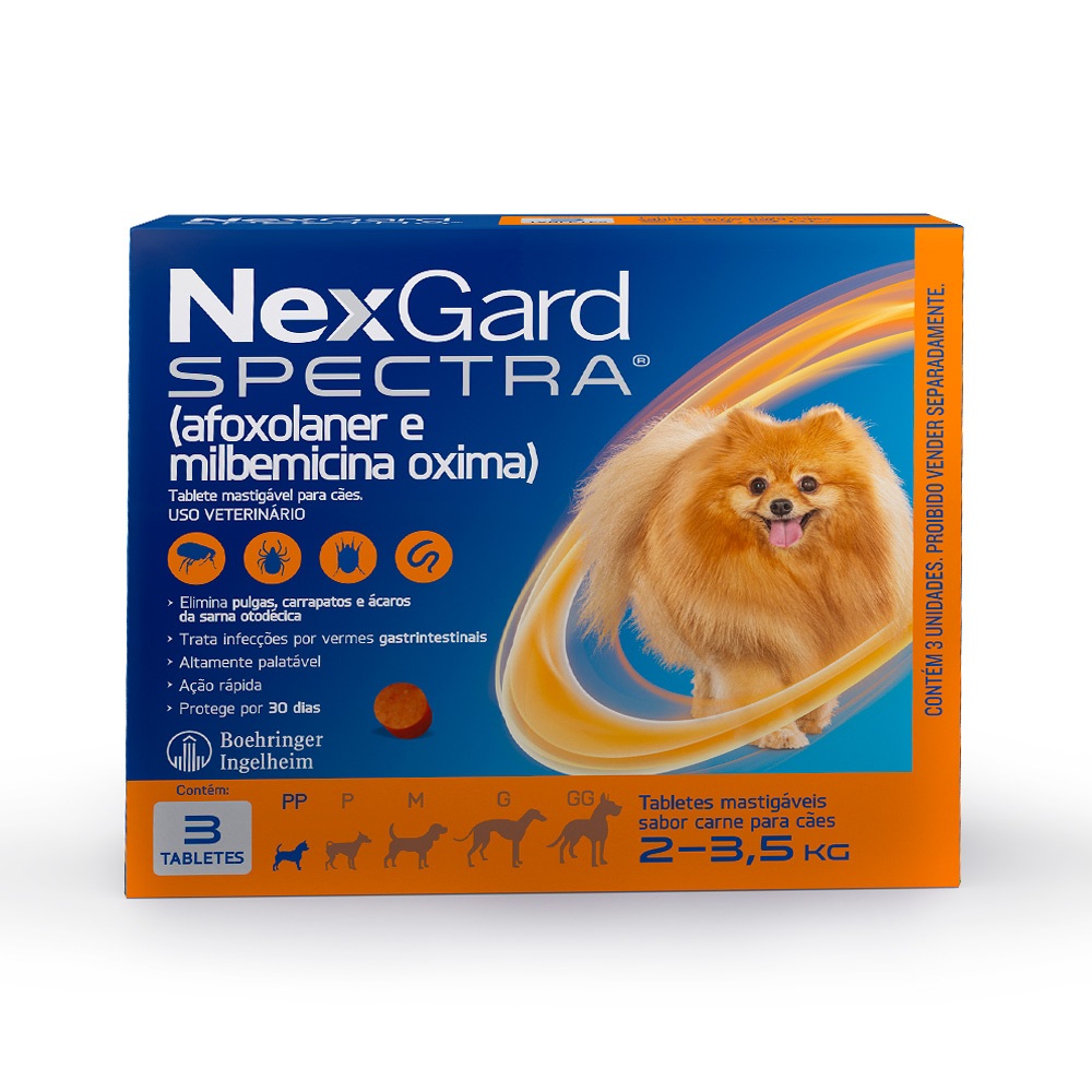 Anti Pulgas e Carrapatos NexGard Spectra para Cães de 2 a 3,5kg - 3 Tabs