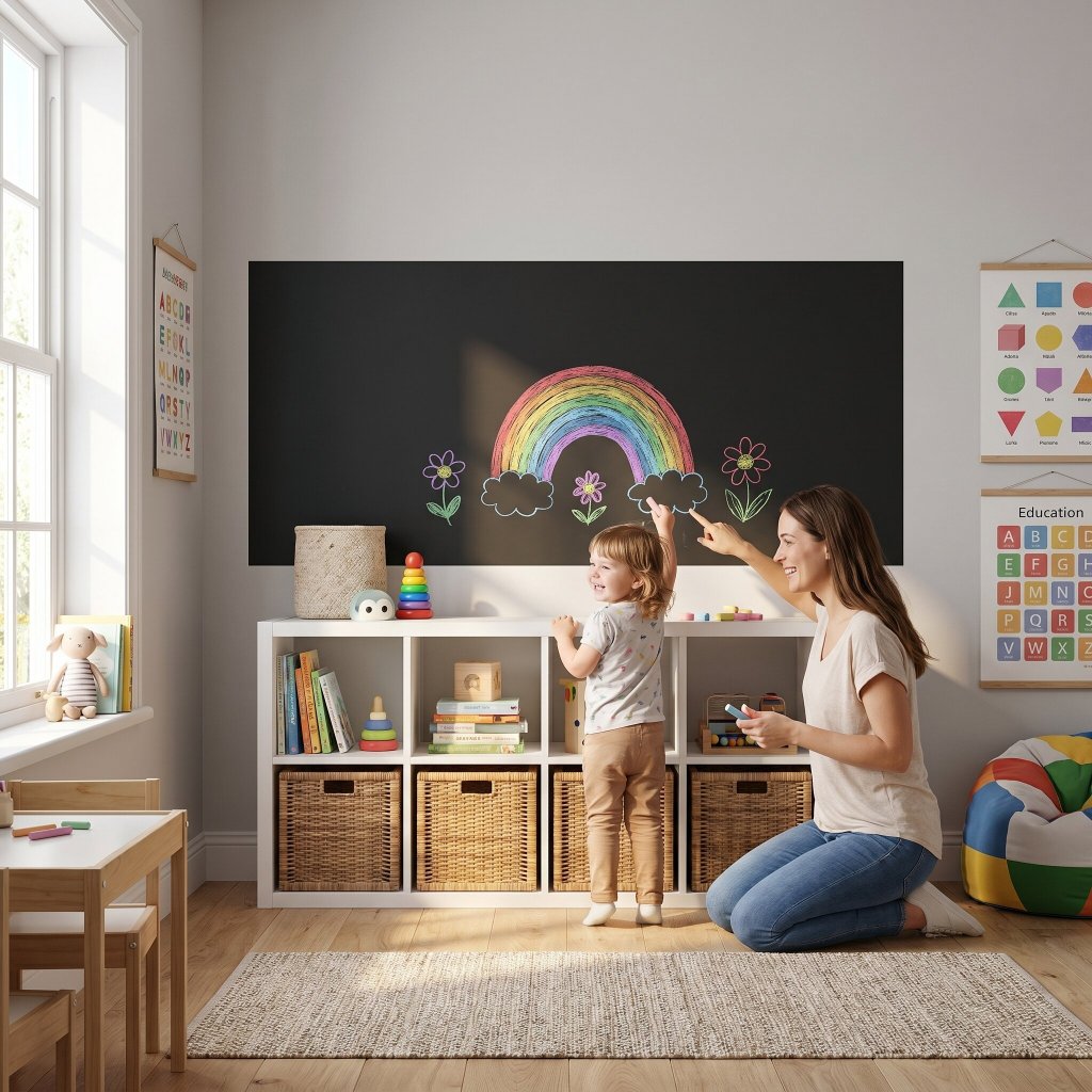 Adesivo de Lousa Parede Quadro Negro Infantil 2 4 ou 6 Metros Com Giz Colorido infantil interativo em Oferta na Shopee