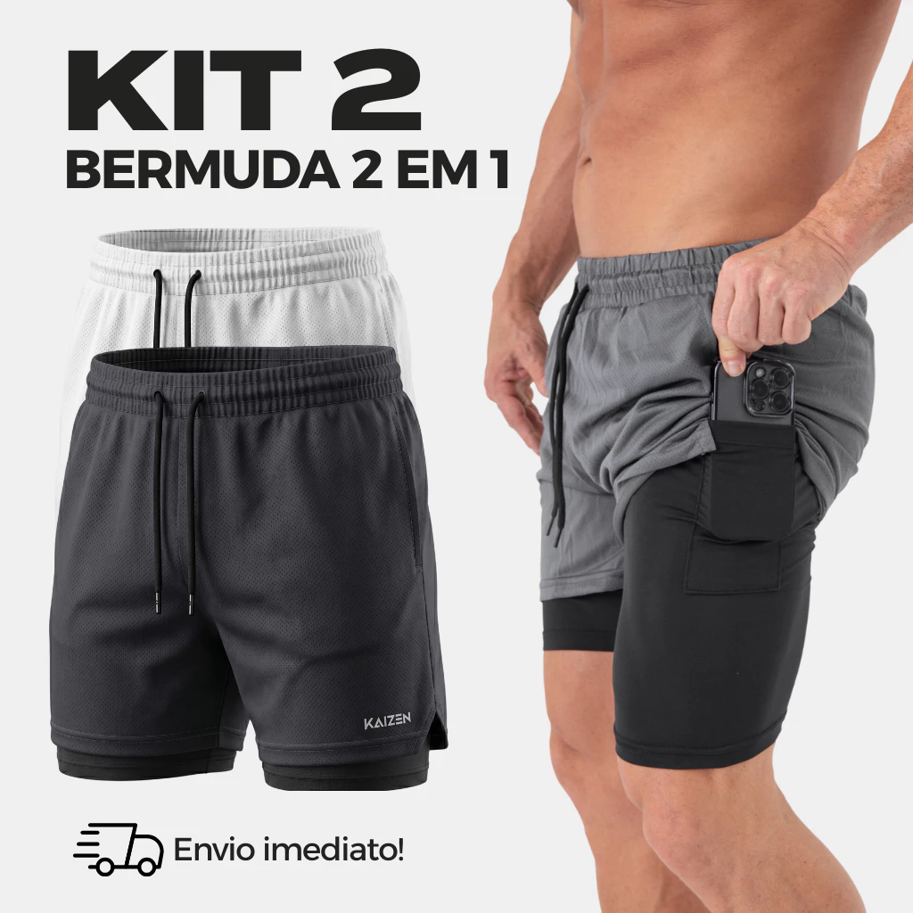 kit 2 Bermudas Academia Masculina de Alta Compressão Kaizen Sports ACADEMIA — imagem 1