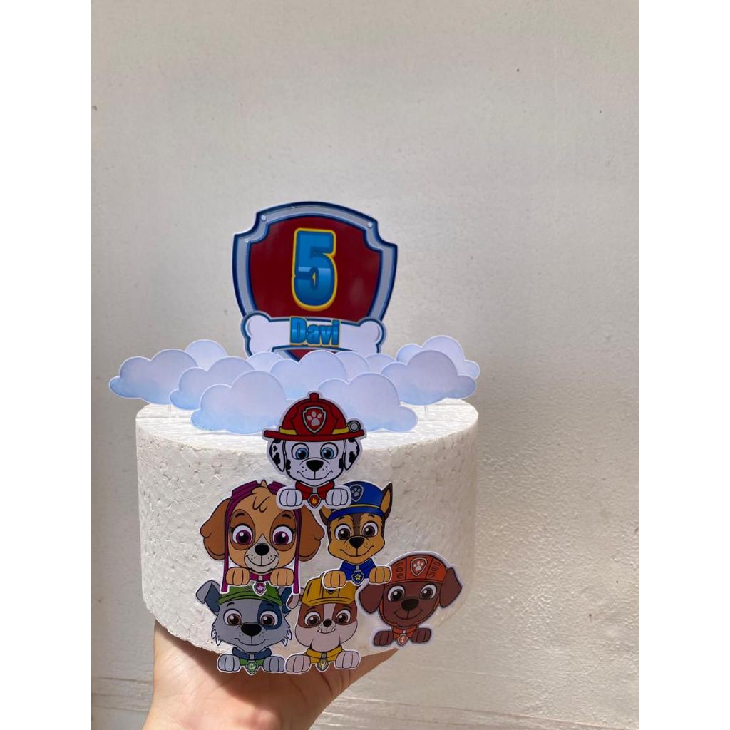 Topo de Bolo Patrulha Canina Personalizado com Nome Infantil Decoração Festa Aniversário