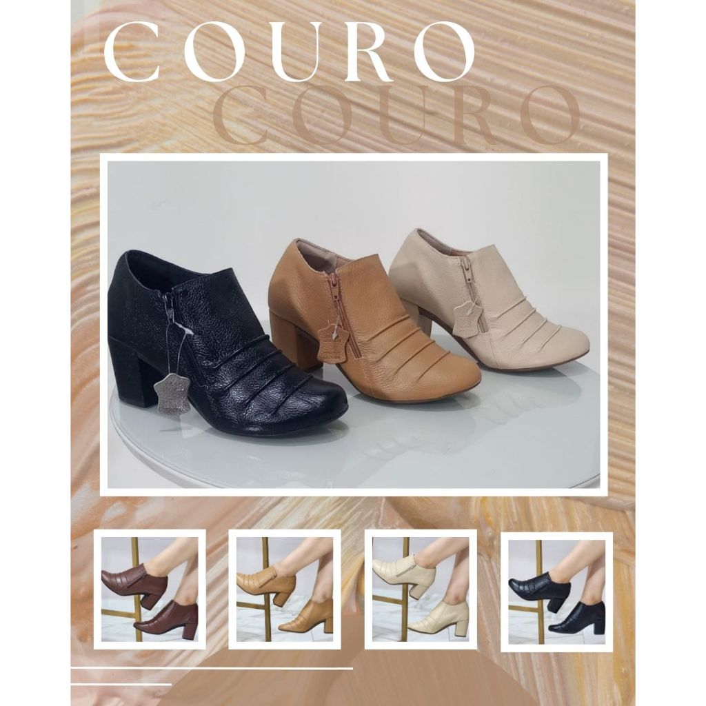 Ankle Boot em Couro Salto Bloco Baixo Olpe Shoes