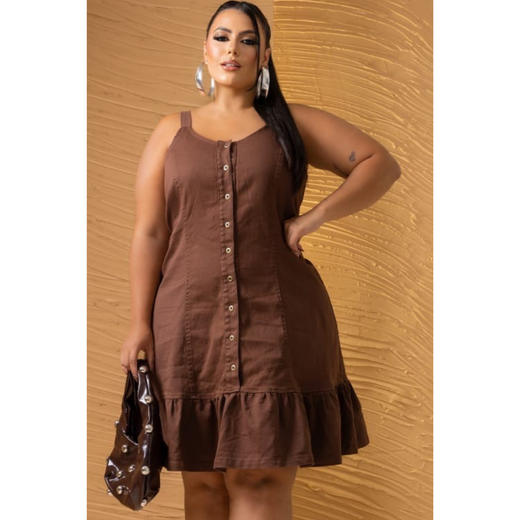 Vestido Feminino Jeans com Elastano Plus Size com Alcinha