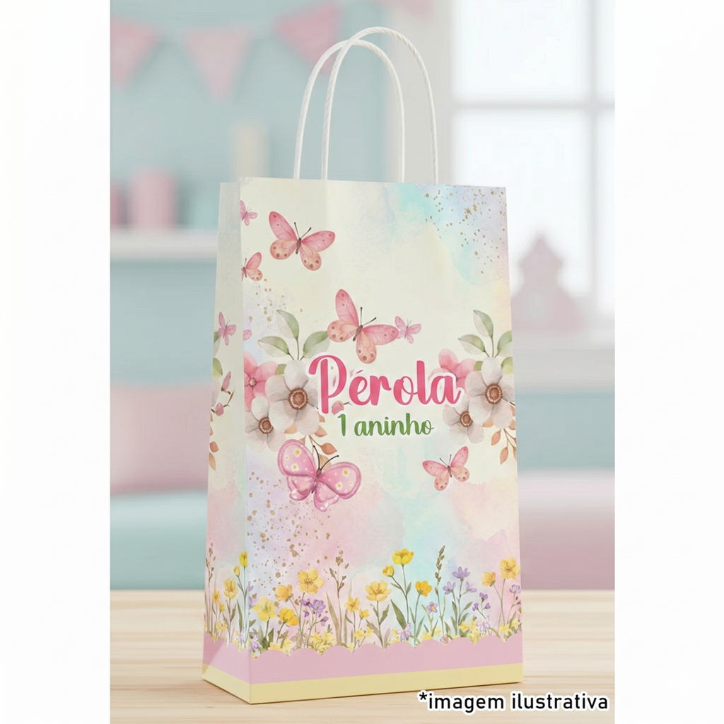 Sacolinha Jardim Encantado Borboletas Personalizada | Pegue Monte | Lembrancinha Festa Infantil