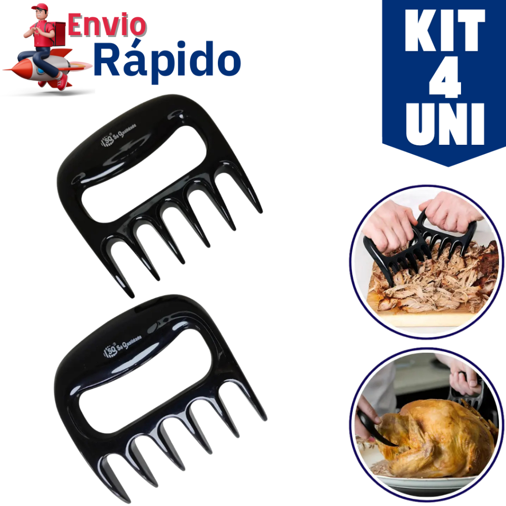 Kit 4 ou 2 Garra De Urso Garfo Para Desfiar Para Churrasco Carnes Utensílio Cozinha