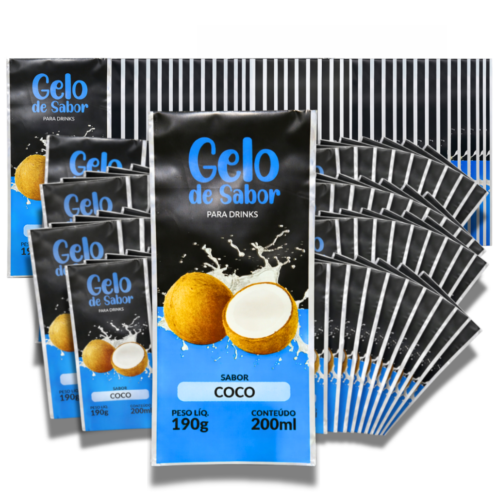 Embalagem para Gelo Sabor Coco Verde 1000 Unidades Gelo Saborizado BOPP Metalizado 200ml