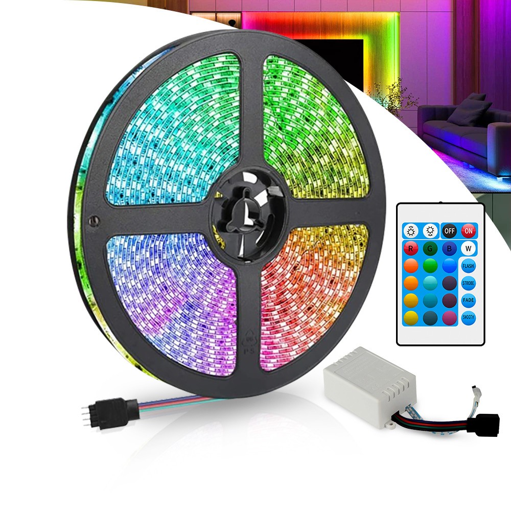 Fita LED RGB 3528 5m 300 Leds com Controle Decoração Casa Loja Gesso Teto Sanca Vitrine