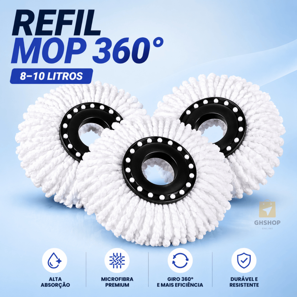 Kit Refil Mop 8 Litros 13,5 cm Para Balde Esfregão Microfiba Giratório
