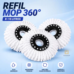 Kit Refil Mop 8 Litros 13,5 cm Para Balde Esfregão Microfiba Giratório