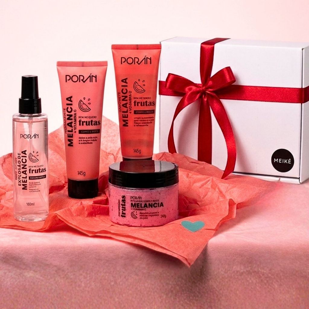 Kit Presente Dia dos Namorados Cosméticos Poran Melancia Embalagem Especial  Hidratante Esfoliante, Body Splash