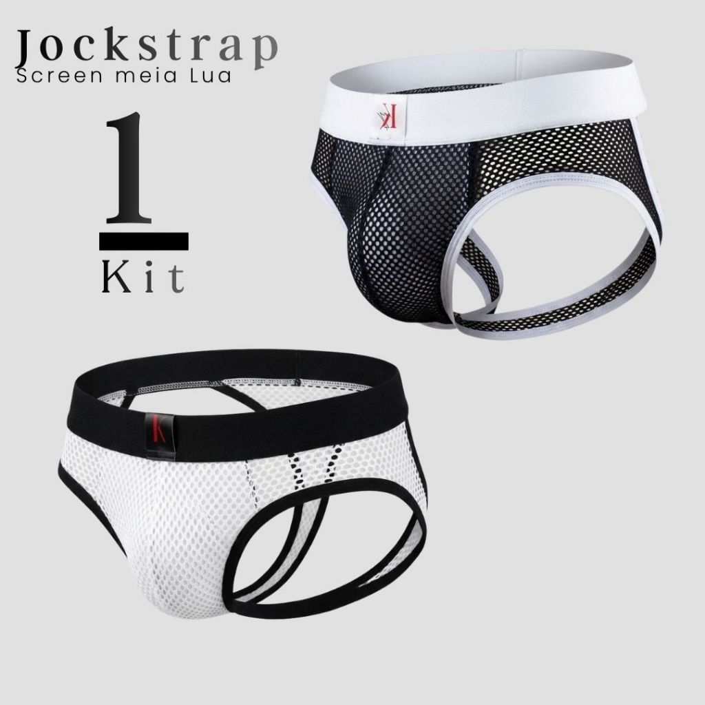 Kit Cueca Intima Jockstrap Meia Lua furada Masculina Ousada, Atraente, Ventilada Fetiche Cavada Tanga Lingirie