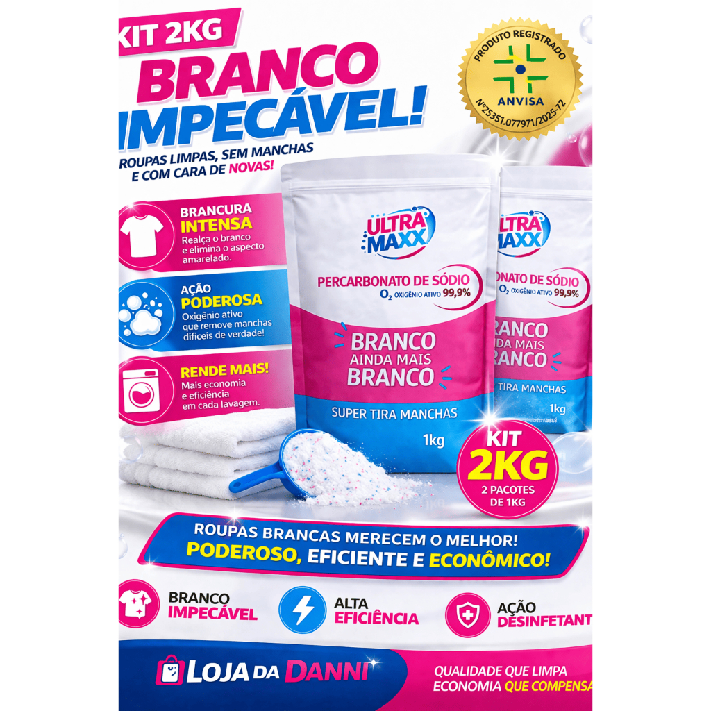 KIT 2KG PERCA PÓ ALVEJANTE TIRA MANCHAS