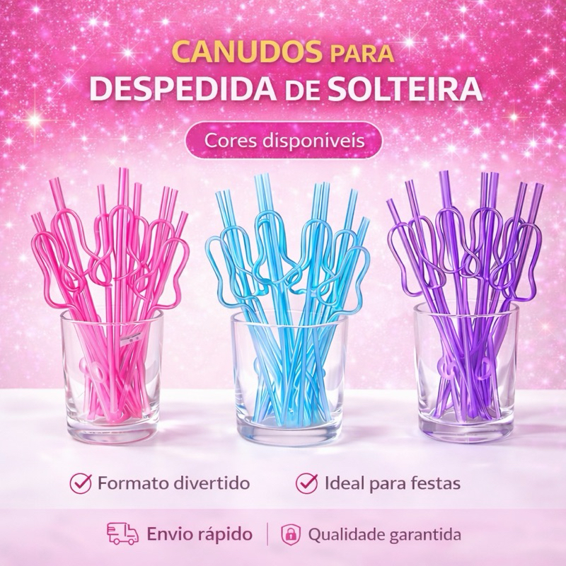 Kit Canudos Despedida de Solteira 10 ou 20 Unidades – Divertidos Coloridos Festa Adulto Chá de Lingerie