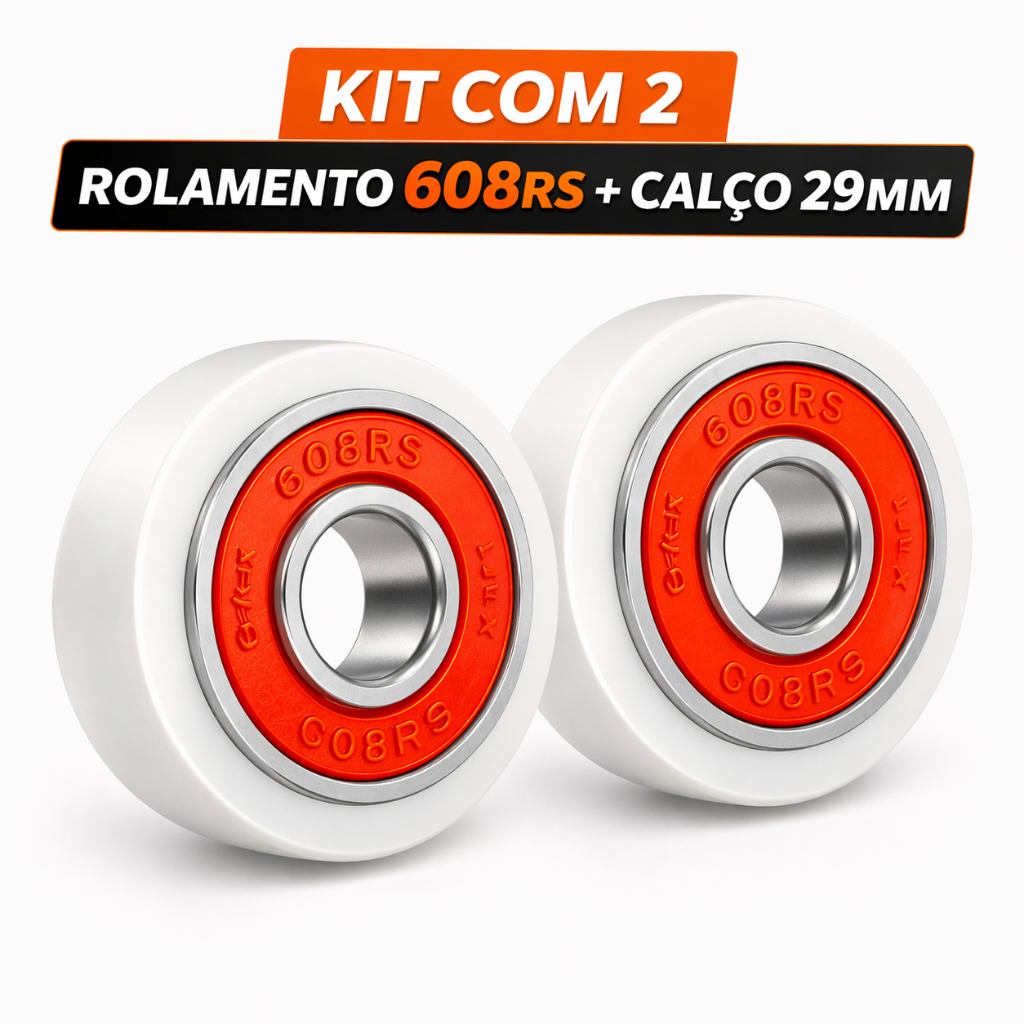 KIT 2 Rolamentos 608 + Calço 29mm Ventilador Substitui Bucha