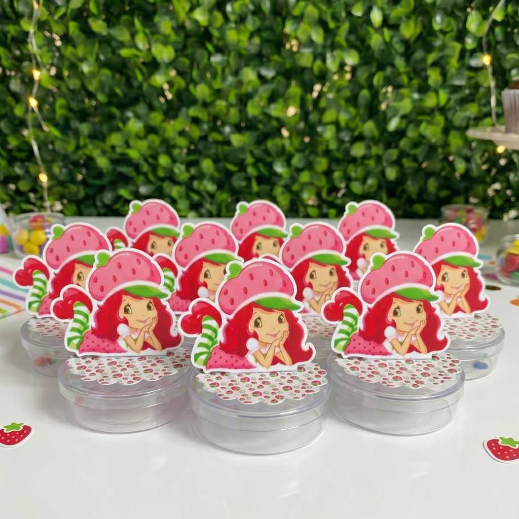 Aplique 3D Lembrancinha Festa Caixinha Acrílica 5x5 Latinha Enfeite Decoração Aniversário Infantil Moranguinho