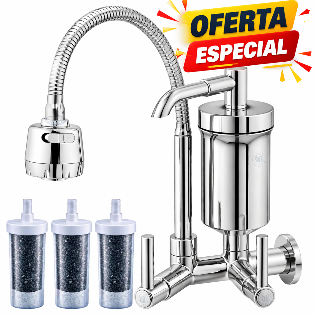 Torneira com Filtro Gourmet de Cozinha Parede Tubo Flexível