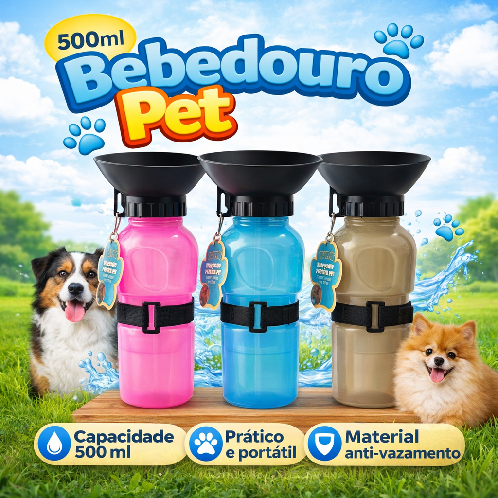 Bebedouro Portátil Garrafa Pet 500 ml  para Viagens e Passeios ao Ar Livre Acquadog Cachorro Gato