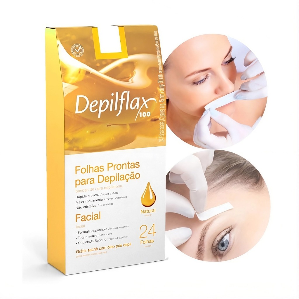 Folhas Prontas para Depilação Facial Buço Sobrancelha Depilflax Natural 24un