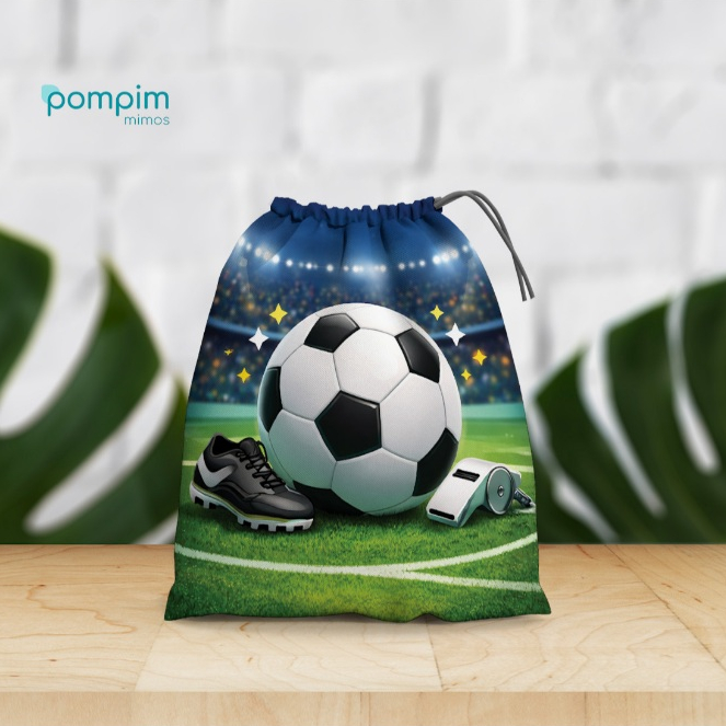 Kit Lembrancinha Sacolinha Surpresa Futebol de tecido personalizado, para festas e aniversários.