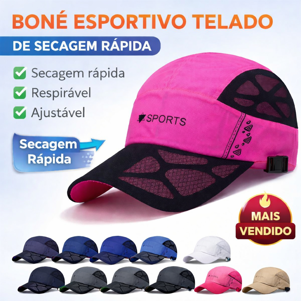 Boné Esportivo Respirável Secagem Rápida Corrida Academia Tela Proteção Solar Ajustável Unissex