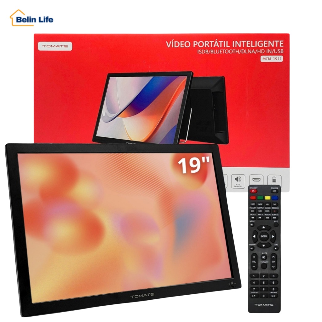 Monitor TV Inteligente 19 Pol Recarregável 5000mAh HDMI Bluetooth Tomate