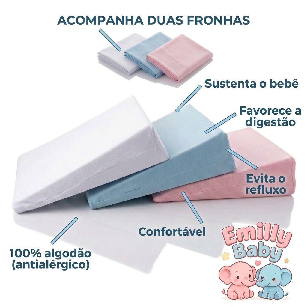 Travesseiro Rampa  + 2 Fronhas  Antirrefluxo Bebê Recem Nascido100% Algodão