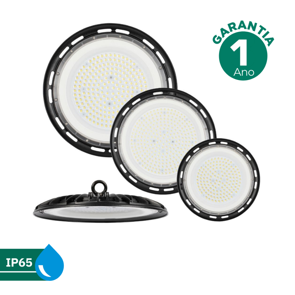 Kit 3 Luminárias LED High Bay UFO Galpão Industrial Bivolt 6500K Sylvania IP65 100W | 150W | 200W
