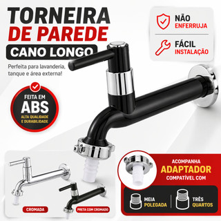 Torneira De Parede Para Tanque Jardim Cormada ou Preta  Abs