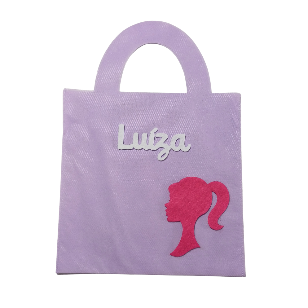 Sacolinhas Personalizadas TNT com nome criança Barbie lilás lembrancinhas de festa de aniversario 22cmX22cm