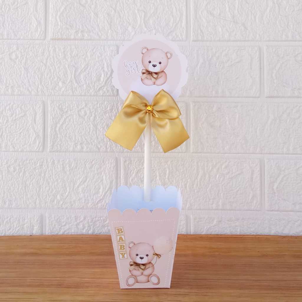 Centro de Mesa Personalizada - Cachepô - Semi-Montadas - Lembrancinha para Festas - Chá Revelação Dourado