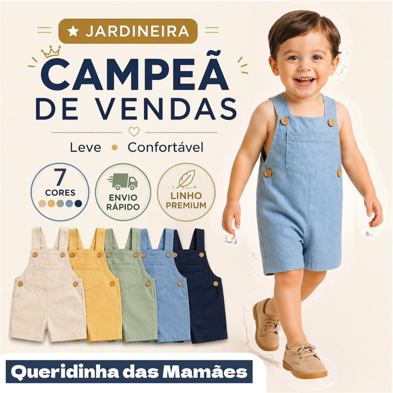 Jardineira Infantil Menino / Bebê - Macacão em Linho