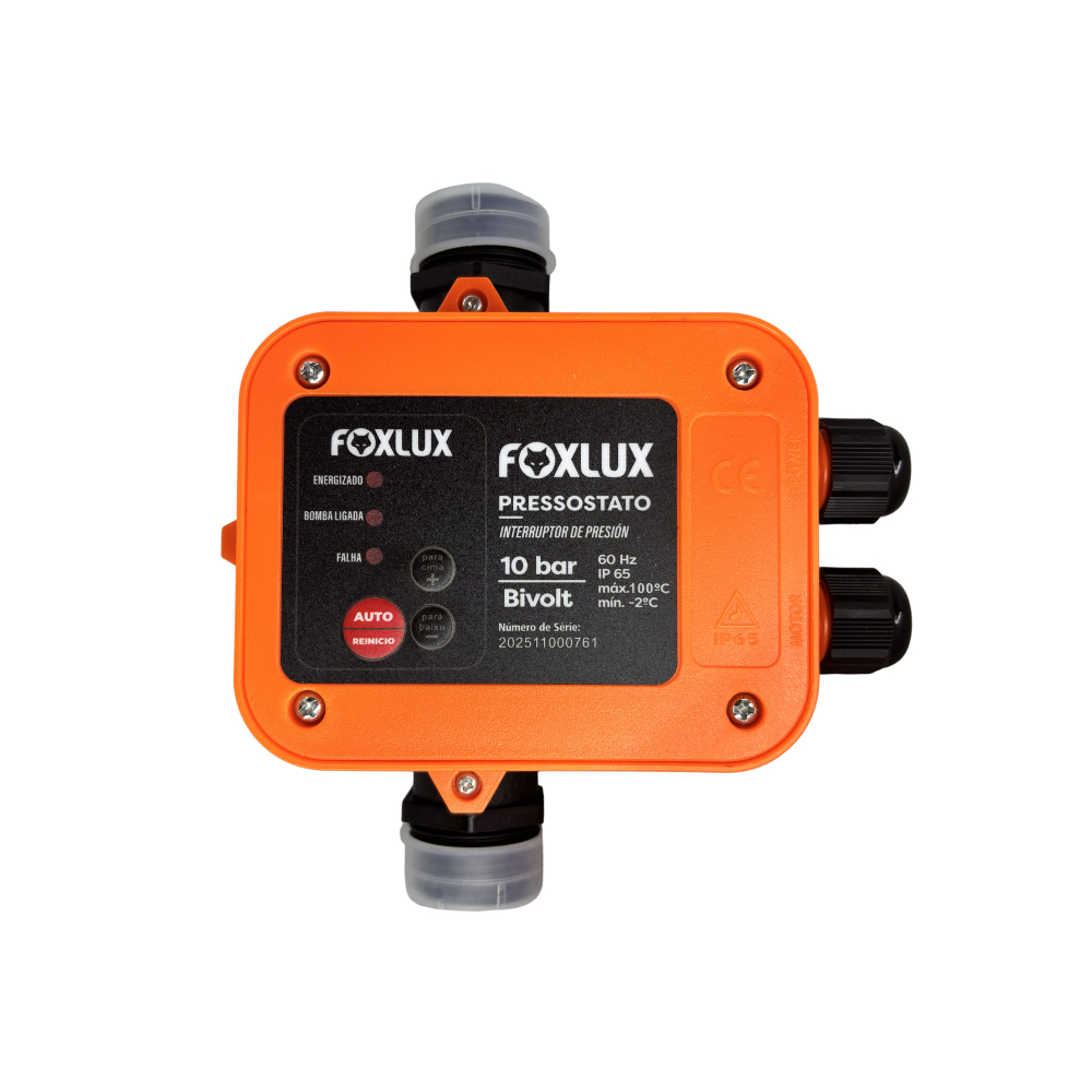 Pressostato Foxlux Bivolt IP65 Controlador Automático Bomba Água Proteção Automático de Pressão IP65