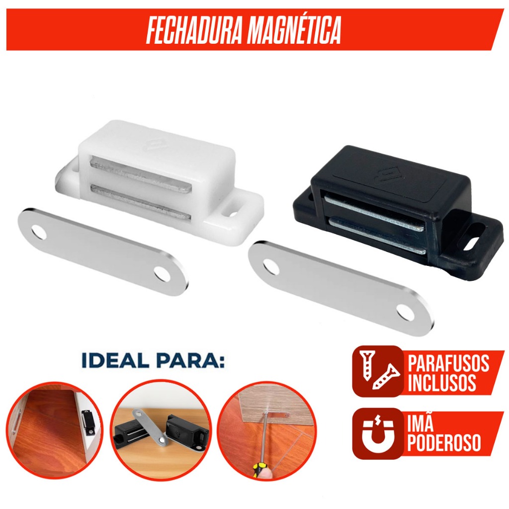 Kit 2/5/10/20 Trinco Porta de Armário Fecho c/ Trava Magnética Imã Forte Para Móveis