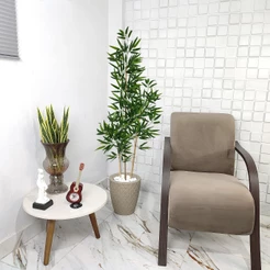 Arranjo Grande Bambu Artificial Mosso 150cm Pedra Vaso Cone Mármore
