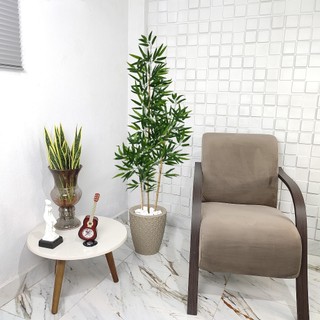 Arranjo Grande Bambu Artificial Mosso 150cm Pedra Vaso Cone Mármore