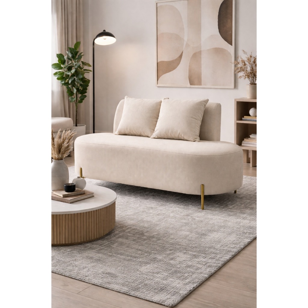 Sofa Feijão Organico Tecido Boucle Pe De Ferro Para Sala Quarto Salão de Beleza Confortavel Visammer