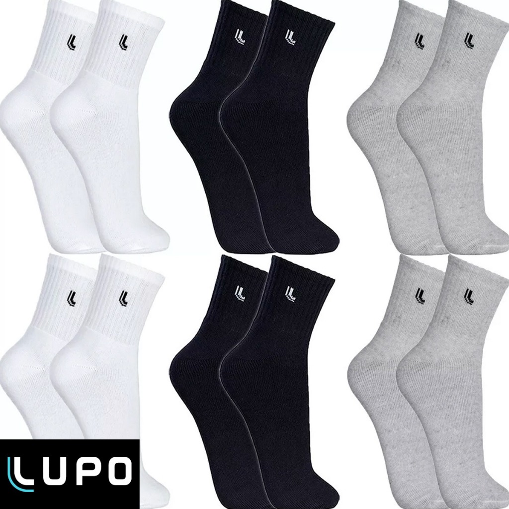 Kit 6 Pares Meias Lupo Cano Médio Alto Longo Masculino Feminina Algodão Original Frio Casual Confortável Adulto Sport