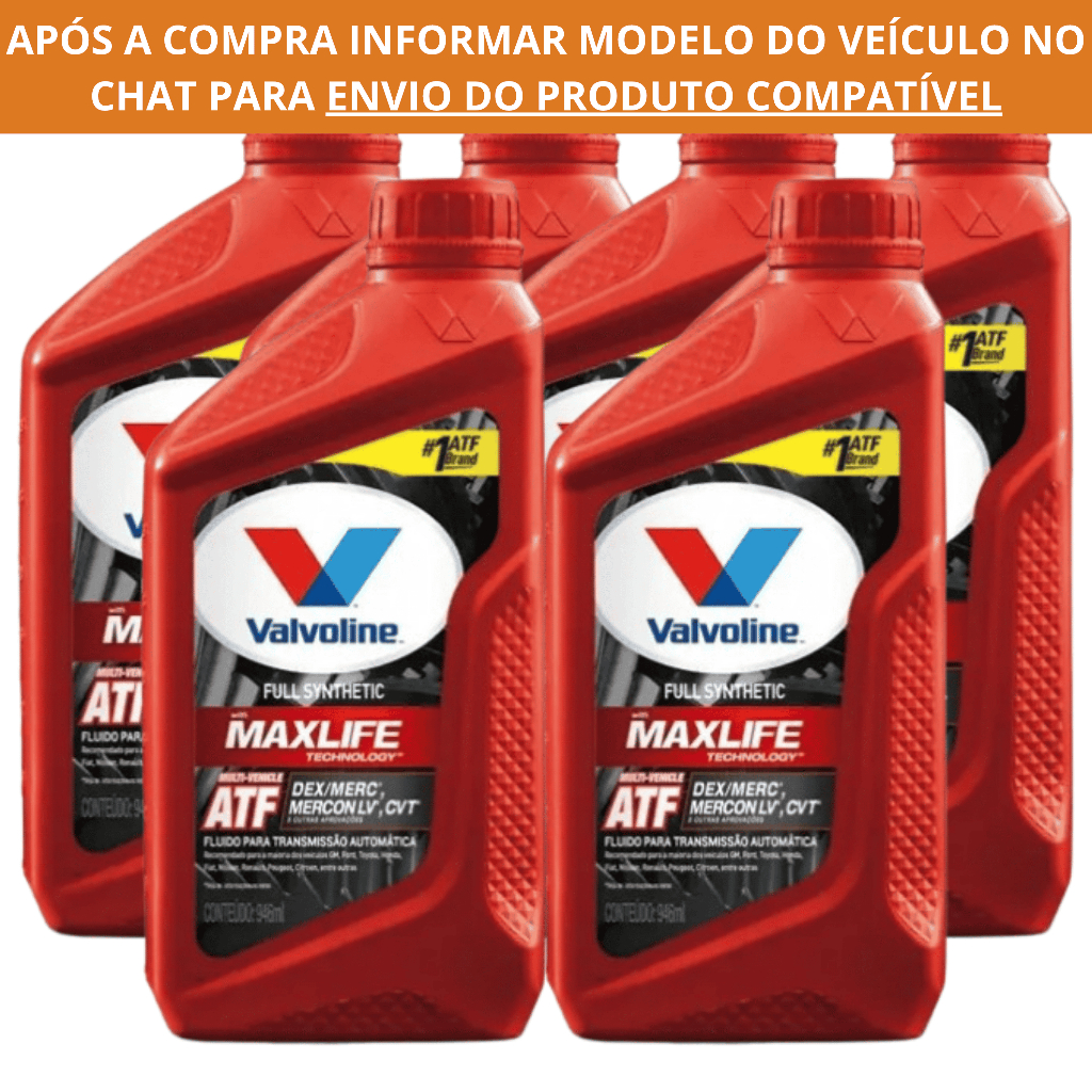 Kit 6L Óleo Valvoline ATF MaxLife Full Synthetic Usado em 99% das Transmissões Automáticas