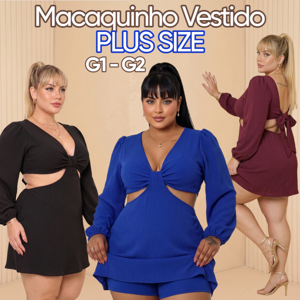 MACAQUINHO MANGA LONGA PLUS SIZE VESTIDO INVERNO LOOK FESTA ELEGANTE PLUS SIZE TECIDO DUNA 46 a 52